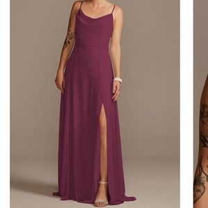 David’s Bridal
Wine
Cowl Neck Chiffon Bridesmaid Dress with Slit